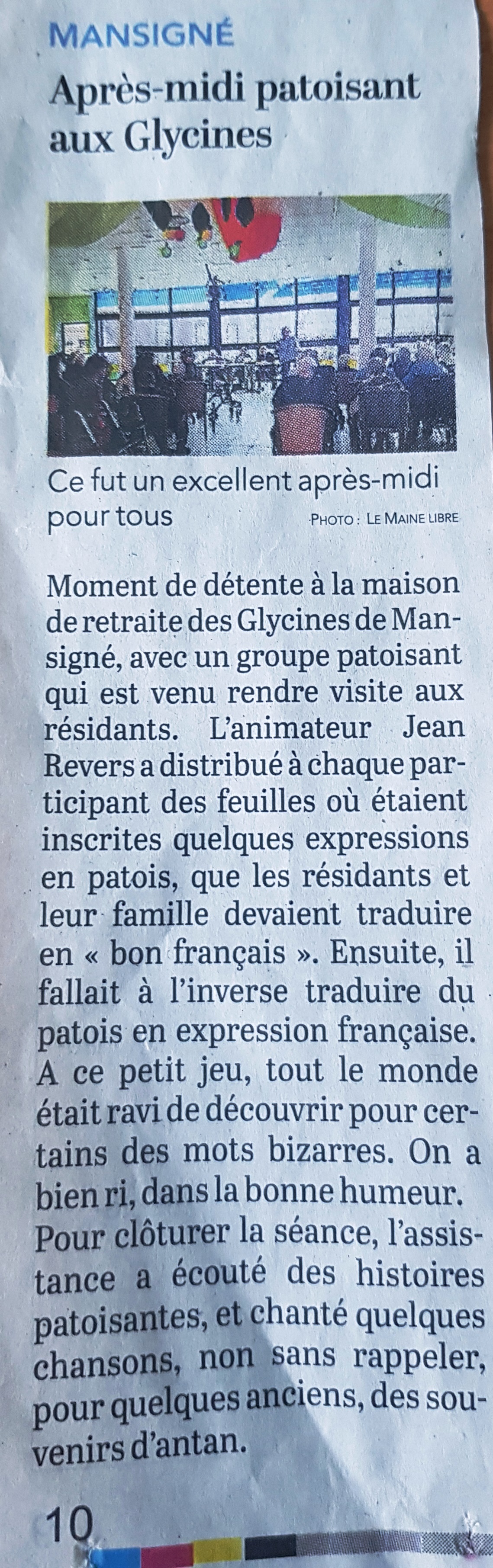 Groupe patois Mansigné 10 2019 article de presse